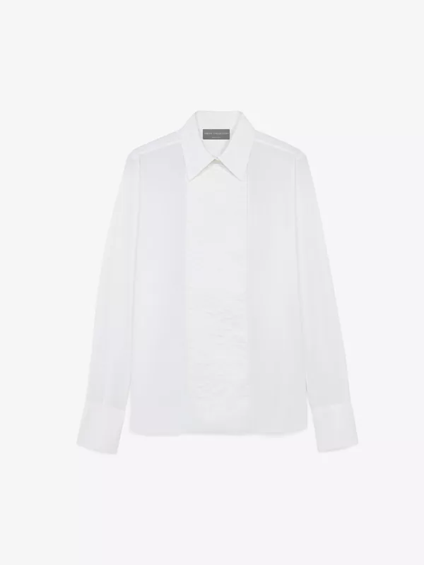 COTTON SHIRT WITH WIDE PLASTRON IN WHITE