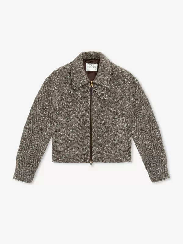 貂棕混色人字纹婴羊驼毛混纺夹克「限量6件」